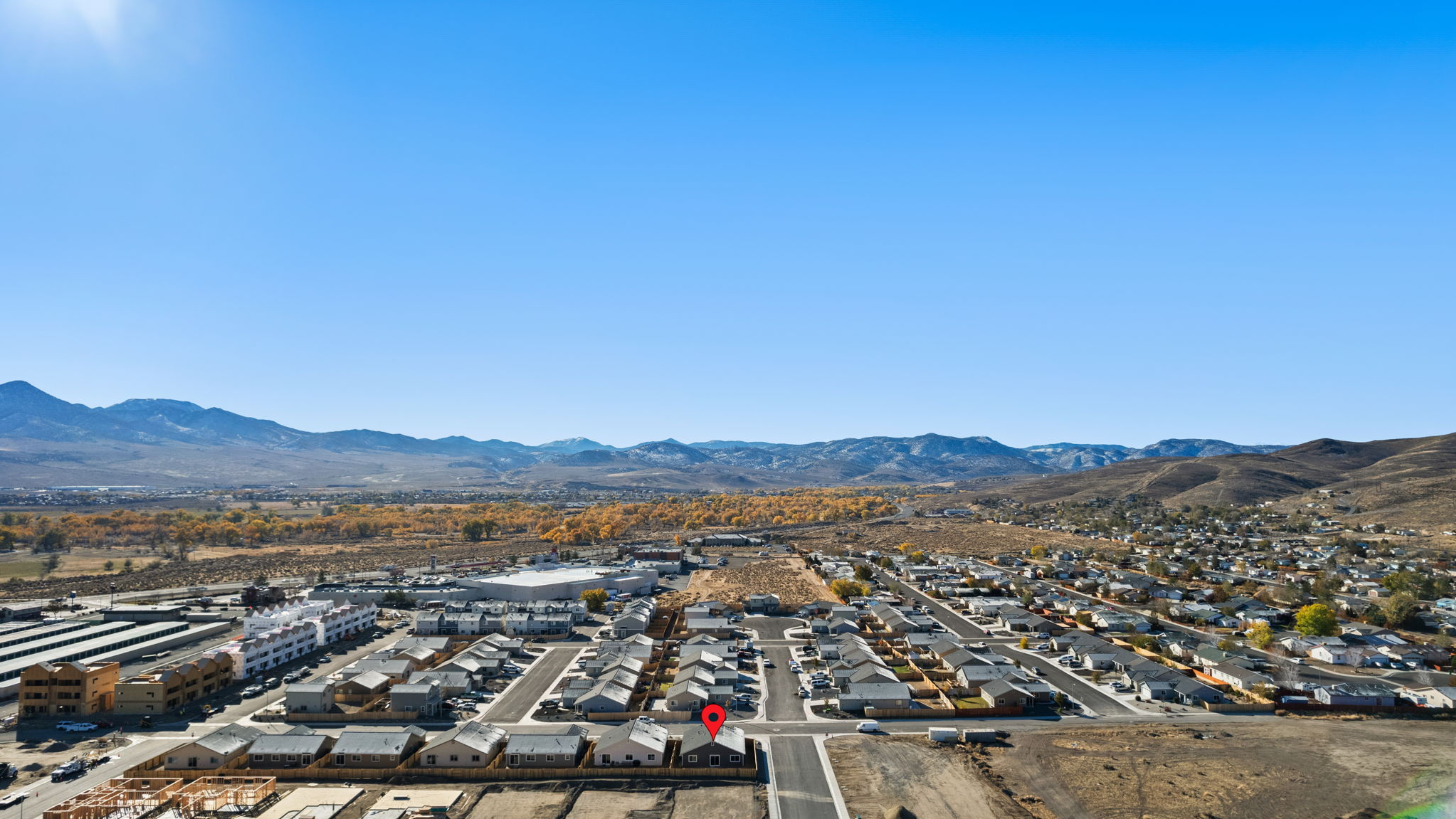 Aerial view of a neighborhood in northwest Dayton, Nevada, with unfinished GC Phase 4 Houses.